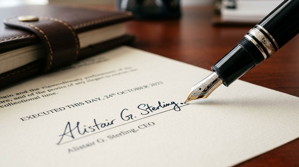 Exekutive unterschreibt eine Bewerbung die erstellt wurde