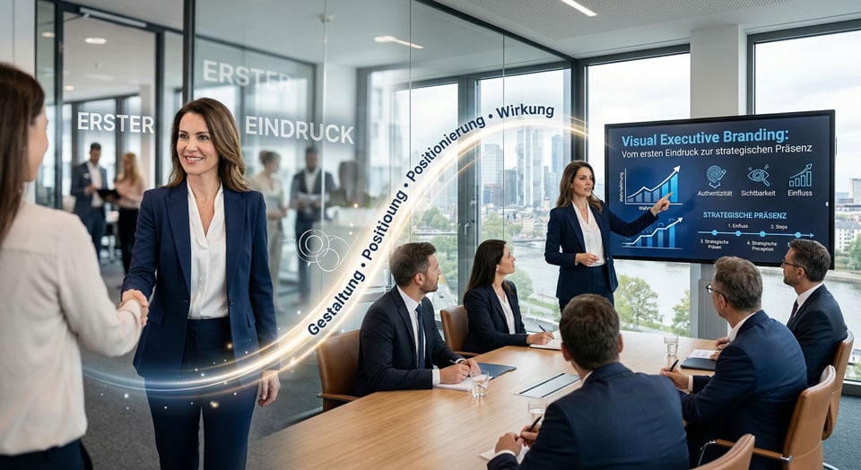 Ein diskretes Beratungsgespräch zwischen einem Executive Search Berater und einer Führungskraft über strategisches Personal Branding und exklusive Mandate.